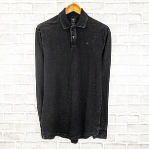 G Star Raw Men's Long Sleeve Polo Shirt in Black Cotton Size Small